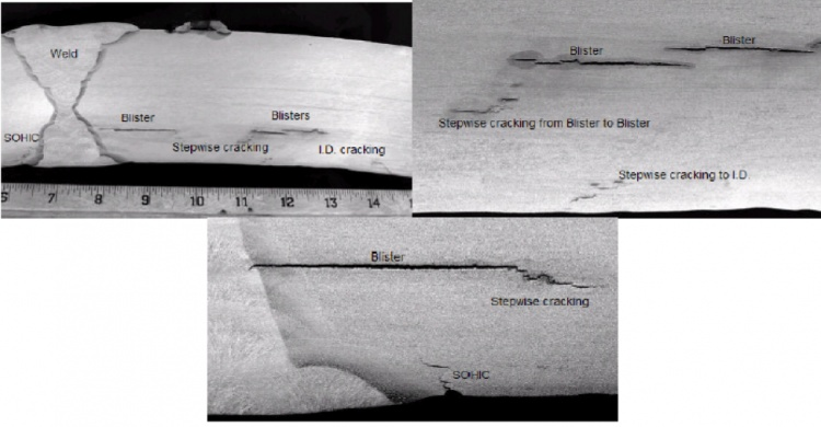 Figure 1—Picture of blisters and stepwise cracking caused by HIC