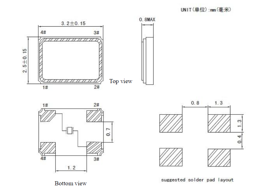 过超声波蓝牙专用无源贴片晶振SMD3225 32MHz规格参数 过超声波蓝牙专用无源贴片晶振SMD3225 32MHz规格参数